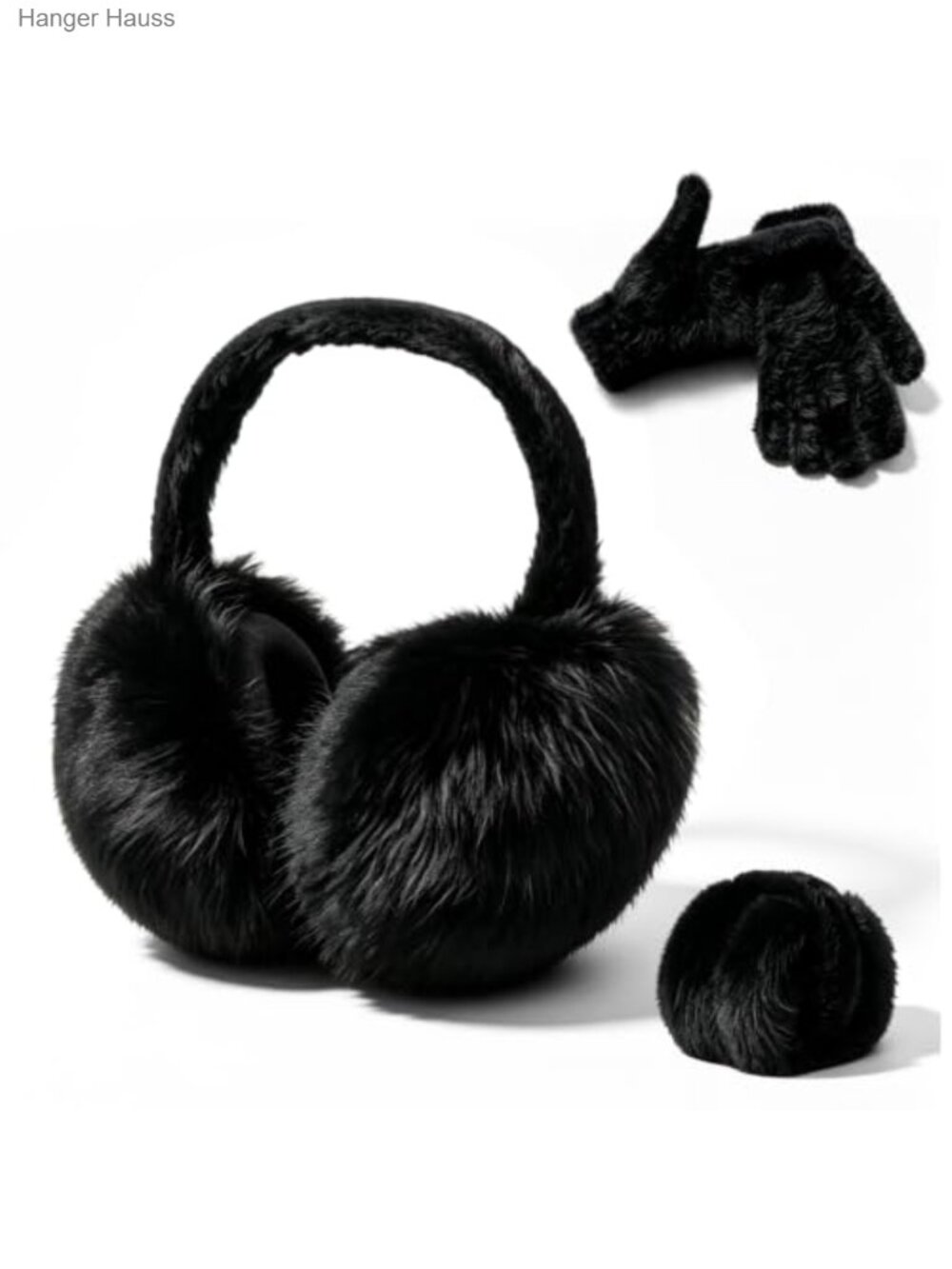 Faux Fur Foldable Winter Ear Muffs and Gloves Set
